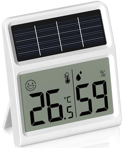 Termometro Ambiente Interno Solare, Igrometro Umidità Casa Digitale- Funziona solo con esposizione luminosa in tempo reale, Bianco - Confezione da 1