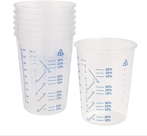 600ml Clear Plastic Mixing Cups with Blue Measurement Markings – Disposable Paint Mixing Containers for Resin, Epoxy, Automotive, Crafts – No Lids (25)