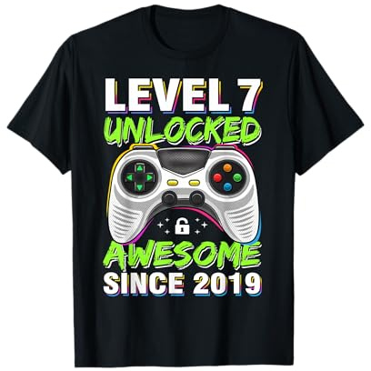 7 Years Old Gift Boy Level 7 Unlocked Awesome 2019 Birthday T-Shirt