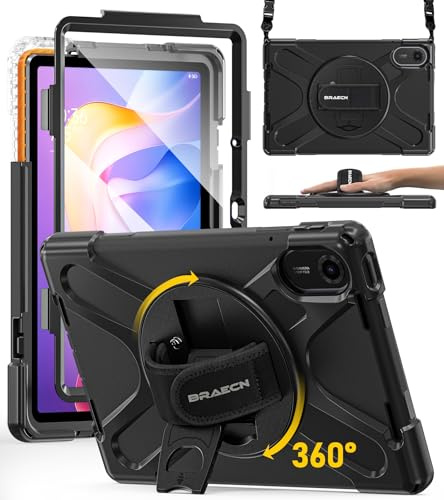 BRAECN Funda para Xiaomi Redmi Pad 2 2025-11 Pulgadas Negro | Carcasa Rugosa con Soporte de Rotación de 360°, Correa de Mano/Hombro rugerizada, resistente