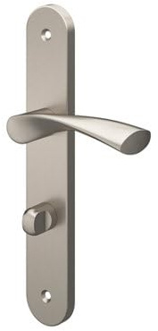 GoodHome Breage paire poignées sur plaque ronde à condamnation | Effet nickel satin gris, L.120.5mm x l.40mm entraxe 195mm