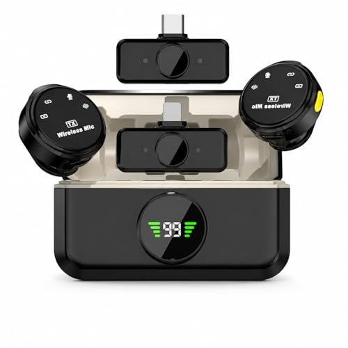 AAFGVC Bruxera Lavalier Microphone Q8 Portatile con Quattro Spie, Clip Leggera e Acquisizione Vocale Nitida per Viaggi, Ufficio e Creazione Video (Q9 - Porta Apple + Type-C (due per due))