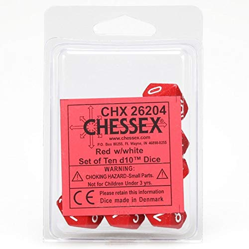 Chessex Opaque Polyhedral Ten d10 Set - Red/White