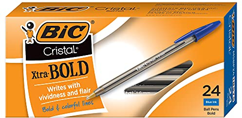 Bic Cristal Xtra Bold Bolígrafo, punta gruesa (1.6 mm) para líneas vívidas y dramáticas, azul, 24 unidades