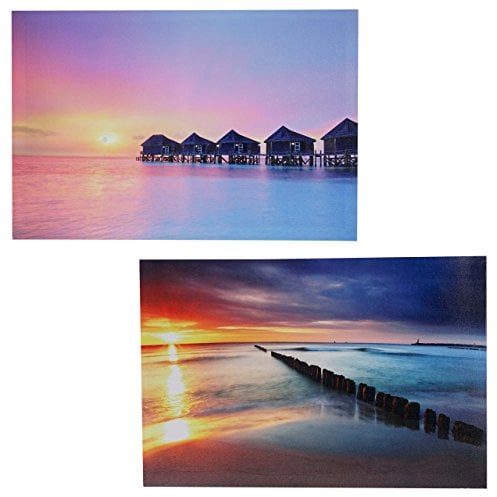 Mendler 2er-Set LED-Bild Leinwandbild Leuchtbild Wandbild 40x60cm, Timer - Vacancy