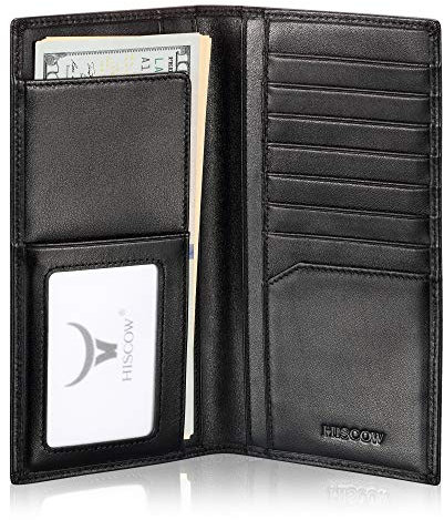 HISCOW Bifold Long Wallet Schwarz mit großem Geldfach - Italienisches Kalbsleder