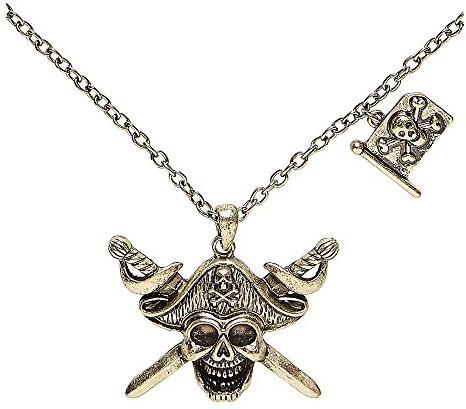 W WIDMANN MILANO Party Fashion 46748 - Halskette mit Piratentotenkopf und gekreuzten Schwertern mit Piratenflagge, Schmuck, Halsband, Pirat, Karneval, Mottoparty