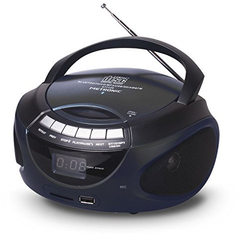 Metronic 477124, Radio CD / MP3 Portátil con Bluetooth, Negro