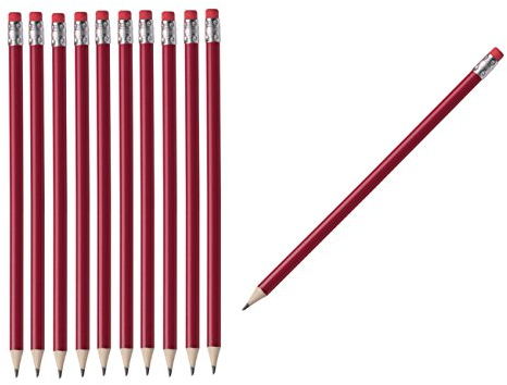 100 Bleistifte mit Radierer / HB / ohne Herstellerlogo / Farbe: lackiert rot