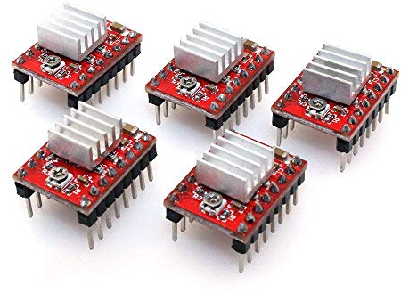 ARCELI A4988 Stepper StepStick con motore compatibile con dissipatore di calore per 3D Printer Controller Ramps 1.4 (confezione da 5 pezzi) - rosso