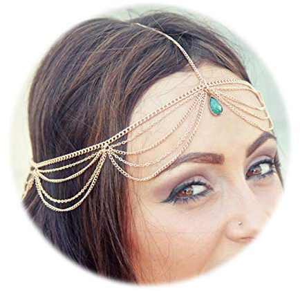 KnSam Haarschmuck Indisch Haarkette Hochzeit Kopfkette Haarschmuck Träne Silber Haarkette Kopfschmuck
