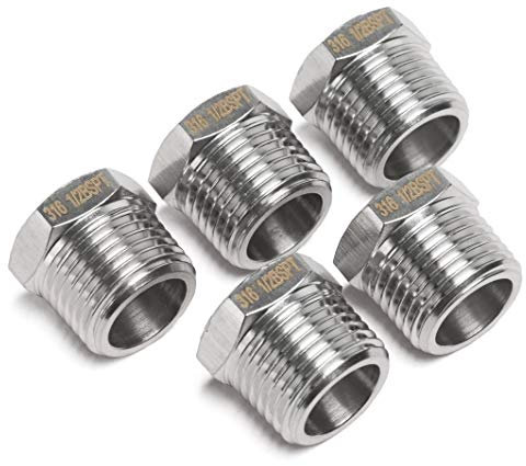 LTWFITTING Edelstahl 316 Pipe Hex Head Plug Fitting 1/2 Zoll Male BSPT Luft Kraftstoff Boat (5 Stück)