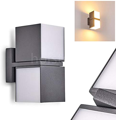 LED Außenwandleuchte Swanek, Wandlampe aus Aluguss in Anthrazit/Weiß, 23 Watt, 1000 Lumen, Lichtfarbe 3000 Kelvin, verstellbare Wandleuchte m. Lichteffekt, für Terrasse/Hof/Haustür, IP44