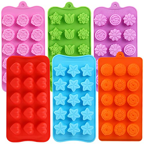 FIRETREESILVERFLOWER Flower Shape Chocolate Candy Molds Set, 6Pcs