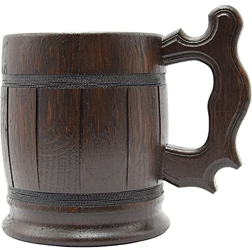 Kalea großer Bierkrug aus Eichenholz und Edelstahl, handgefertigt, 0,5l Fassungsvermögen, Geschenk für Männer und Frauen, Eiche Hell