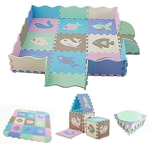 HB.YE Foam Puzzle Play Mat With Borders Soft Jigsaw Tiles Interlocking Play Mat Activity Gym Puzzle Mat for Baby Kids (021)