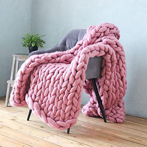 Riyueyi Plaid Tricoté Main en Grosse Maille Plaid Grosse Maille Pelote Laine Grosse Maille Plaid Tricot Tricoté Jette pour Lits Tricot Jeter Tricoté Jeter Couverture,Rose,80x80cm/31x31in