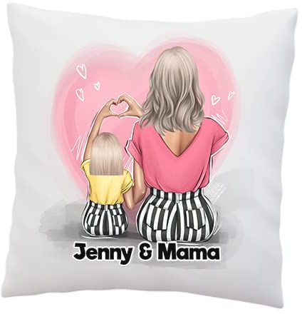 LIEBTASTISCH Kissen Personalisiert mit Mutter und Tochter Motiv - Muttertagsgeschenke - Geschenk Mama - Geschenk für Mütter - Deko Kissen Weiß 40x40cm (Mutter - Tochter)