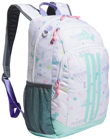 adidas Back to School Creator Backpack for Boys and Girls, Icon Brand Love White/Flash Aqua Blue/Light Purple, One Size