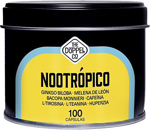 100 Gélules de Nootropiques Naturels - 800 mg - Mémoire, Concentration, Energie - Ginkgo Biloba, Hydne Hérisson, Caféine, Bacopa Monnieri, Tyrosine, Théanine, Huperzia - Fabriqué dans l'UE