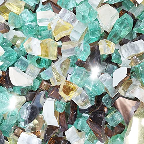 Kleuete 4,5 kg 1,27 cm zerkleinertes Feuerglas für natürliche oder Propangas-Feuerstelle, Kamin und Landschaftsbau, 4,5 kg Gold, Kupfer, Hellgrün