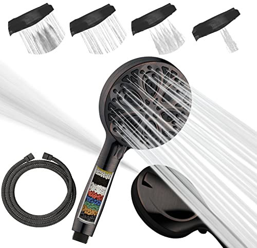 SparkPod High Pressure 5 Multifunction Filtered Handheld Shower Head with Extra Long 6 ft. Hose - Luxury Design - No Hassle Tool-Less 1-Min Installation (10 Function, Set, Vintage Oil Rubbed Bronze)