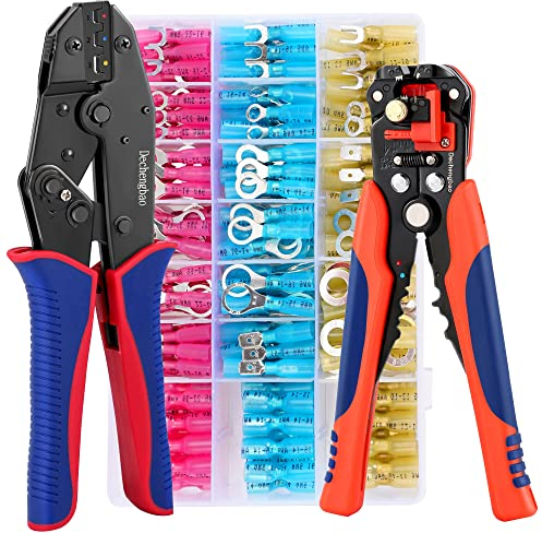 • Dechengbao Crimpwerkzeug für Schrumpfverbinder Set mit AWG 22-10 (0.5-6mm²) Marine Grade Schrumpfstumpfverbinder und Drahtstripper (280PCS Heat Shrink Connectors Set)