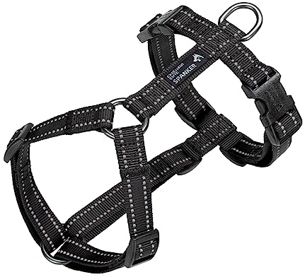 EXCELLENT ELITE SPANKER Kein Zug Hundegeschirr reflektierende Nylon Weste L-förmig einstellbar einfaches Haustier Geschirr für kleine mittlere große Rassen Hunde Walking Training(BLK-L)