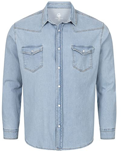 Rock Creek Herren Jeans Hemd Herrenhemd Denim Jeanshemd Vintage mit druckknöpfen Regular Fit Stehkragen Kentkragen Langarm Männer Hemd H-323 Hellblau L