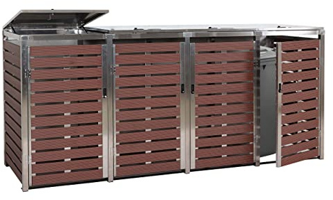 Mendler 4er Mülltonnenverkleidung HWC-K14 120x264x85cm - Walnuss-Holzoptik