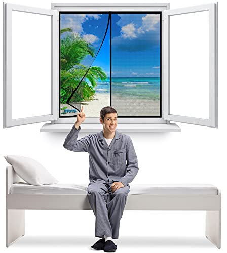 Insect Protection Balcony Window, 120 x 65 cm Full Frame Loop Sewn Polyester Mesh, Add-on Magnets and Weight Bars, No Slightest Gap【Black】