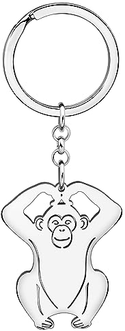 WEVENI Niedlicher Affen-Geschenke Edelstahl Paar Affen Schlüsselanhänger Ring Affe Orang-Utan Gorilla Zubehör für Frauen Mädchen (Orang Utan Silber)