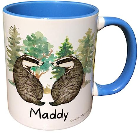 Personalised Badger Mug Gift - Present for Wildlife Lovers - Wild Animal Gifts - Personalised Woodland Animal Mug - Country Style Mug (Green)