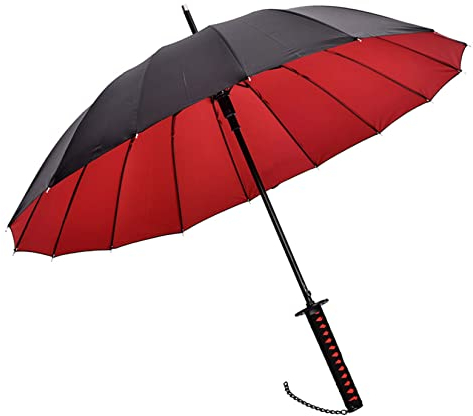 Samurai-SchwSamurai-Schwert Regenschirm mit langem Griff,Golfschirm,Fiber Ribs(16 Bone),105cm/41 Durchmesser, geeignet für 1 oder 2 Personen,manuell,schwarz/weiß (Black)