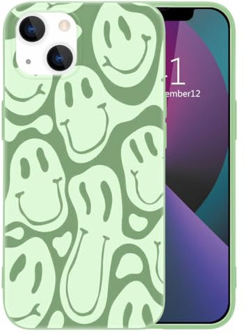 MAYCARI Cute Funny Face Phone Case for iPhone 7/8/SE 2020, Green Liquid Silicone Girly Cases,Cartoon Soft Gel Rubber Full-Body Protective Microfiber Lining Shockproof Cover