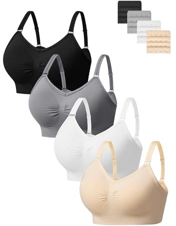 HBselect 4er Pack Gepolsterte BHS ohne Bügel Damen Rückenfrei Nahtlose Bralettes Bügelloser T-Shirt BHS Sports Bra Yoga Bustier für Frauen Mädchen