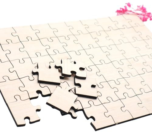 Holzpuzzle, unbehandeltes blanko Puzzle zum selbst bemalen, rohe Puzzle Teile, kreativ gestalten, pädagogisch wertvoll, 60 Teile ab 3+ Plus