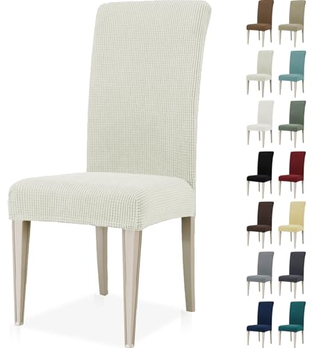 Ystyle Fundas Sillas De Comedor Pack 6, Fundas para Sillas Ajustables, Funda para Sillas Elástica, Cubre Funda Protectora Sillas Lavables para Banquetes Hogar Restaurante Hotel, Blanco Natural