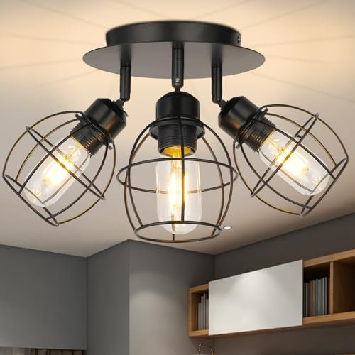Wenosda Led Deckenstrahler 3 Flammig, 350° Schwenkbar Deckenleuchte E14 Lampe Rund Deckenlampe Schwarz Deckenspot Schlafzimmer Strahler für Küchenlampe Wohnzimmer - A,Runde