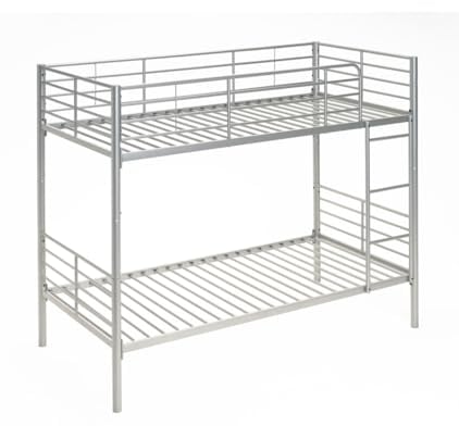Befara ETAGENBETT TEILBAR Twins - Silber - 90 x 200 Praktisches und Robustes Metall-Etagenbett. In 2 Einzelbetten teilbar. Leiter inklusive. Komplettes Geländer.