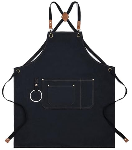 Watwass Schürze Mann Schwarz Hochwertig Werkzeugschürze Garten Küche Restaurant Uniformen Schürzen Damen mit Tasche