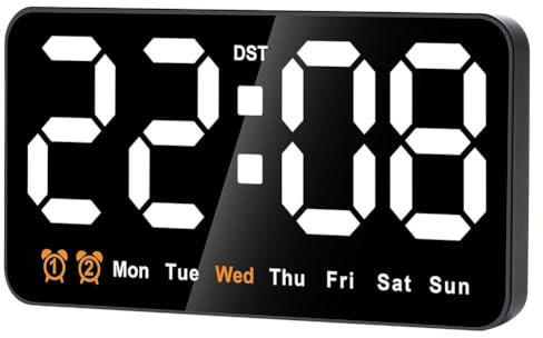 Frefgikty Orologio da parete digitale, 22,9 cm, a LED, grande display con 12/24 ore, cifre , piccolo orologio da parete silenzioso durevole ()
