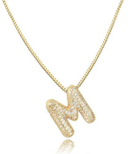 AFSTALR Damen bubble buchstaben kete Gold M ice out Balon halskette mit initial Anhanger Blase Schmuck 45+5cm
