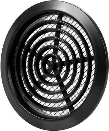 Vent Systems Registro d'aria nero da 80 mm, griglia di ventilazione attraverso la porta, con griglia di protezione dagli insetti, griglia di ventilazione rotonda per interni, bagno, armadio, garage