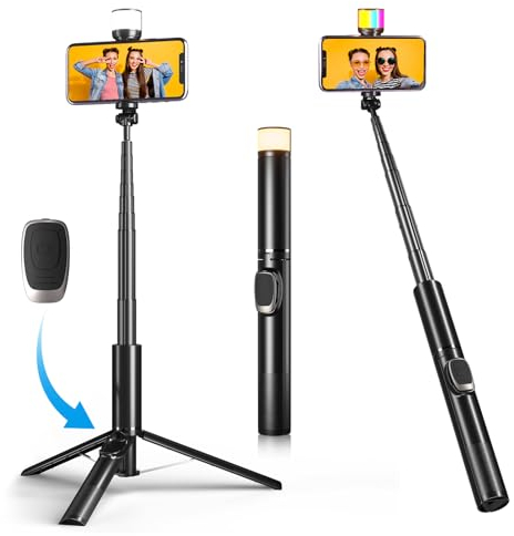 Marchpower Tripode para Movil con Luz RGB, Todo en Uno 67 Extensible Palo Selfie con Mando inalámbrico Desmontable, Tripode movil Compatible con iPhone, Samsung/Huawei para Directo/Viaje/Vídeo