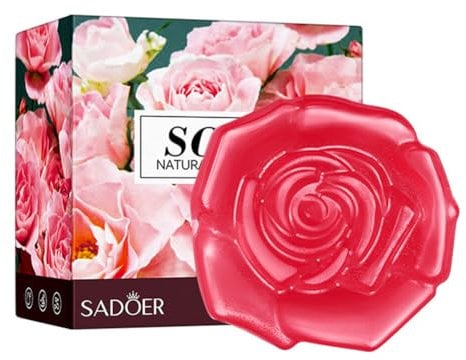 Natural Savon Rose, 100g Savon aux Huiles Essentielles de Plantes, Savon de Parfum de Fleur, Barres de Savon Solide, Savon de douche, pour tous les types de peau, avec Filet Moussant