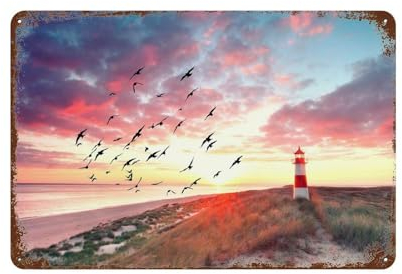 YYHMKBYY traumhafte Nordsee-Küste mit Leuchtturm am Strand von Sylt,Metall-Blechschild, Retro-Eisengemälde für Bar, Man Cave, Café, Familie, Garage, Poster, Wanddekoration,15 x 30 cm (6 x12 Zoll)-81