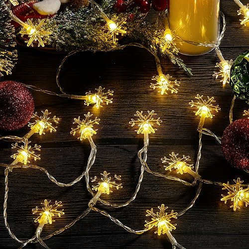 BLOOMWIN Solar Lichterkette Aussen Weihnachten - 6,5m 30 LED Solar Weihnachtsbeleuchtung Außen, Wetterfest Schneeflocken Lichterkette Außen, Solarleuchten Weihnachtsdeko Outdoor, Warmweiß