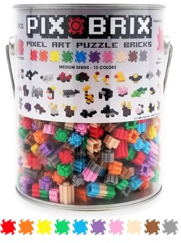Cefa Toys -Pix Brix Pixel Art Dose, 1500 Stück, verschiedene Farben, mittlere Reichweite, horizontale Konstruktionen, vertikal, Diagonal, Crea-Mosaiken, 2D-, 3D-Figuren, kompatibel mit anderen Marken,