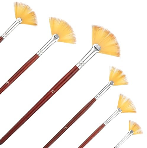6 Pieces Fan Brushes Artist Fan Paint Brush Set,Professional Acrylic Paint Brushes with Nylon Hair DIY Craft Long Wood Handle for Acrylic Watercolor Oil Gouche Painting Rock Painting